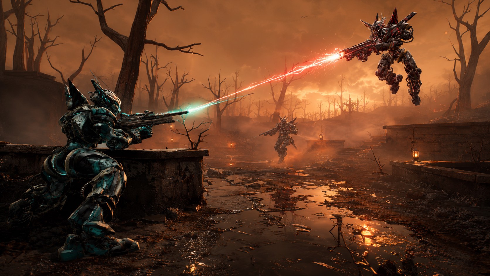 Instagib duel in the orange storm of Autumn arena
